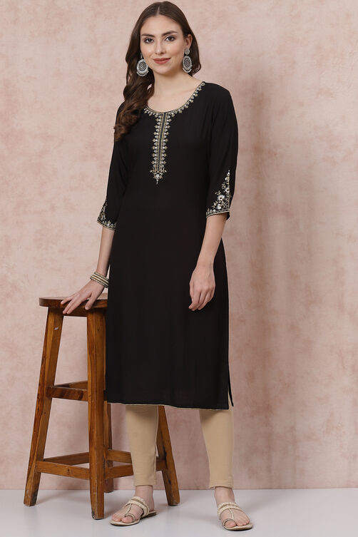 Petrol Blue LIVA Straight Kurta image number 5